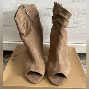 Indigo Tan Peep-Toe Heeled Boots